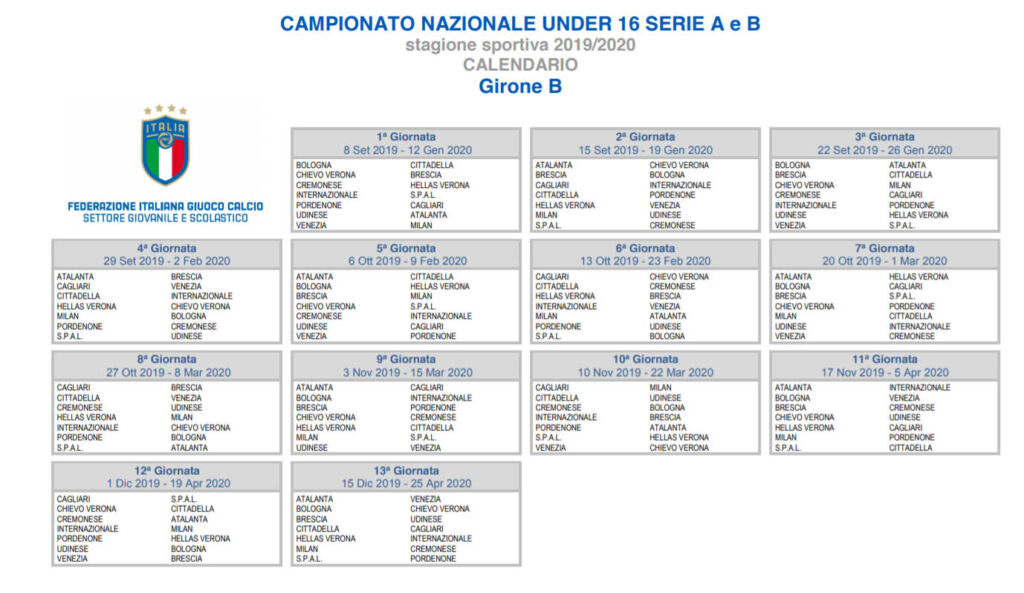 calendario U16 Cagliari 2019 2020jpg